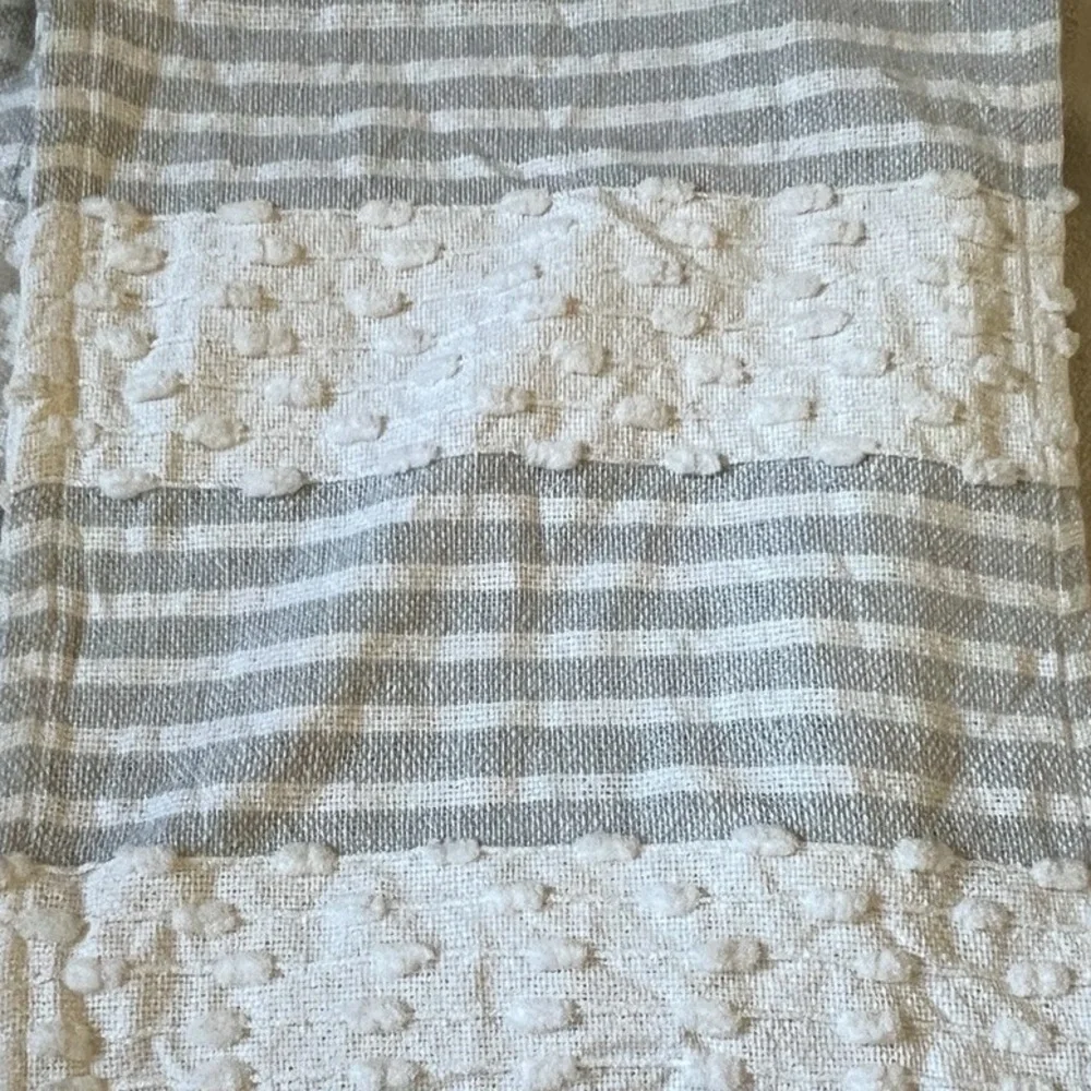Magaschoni Boho Table Runner White & Gray Textured Stripe with Tassels 92